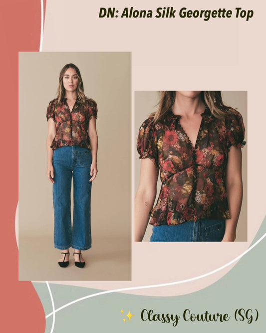 DN Alona Silk Georgette Top in Moonlit Garden
