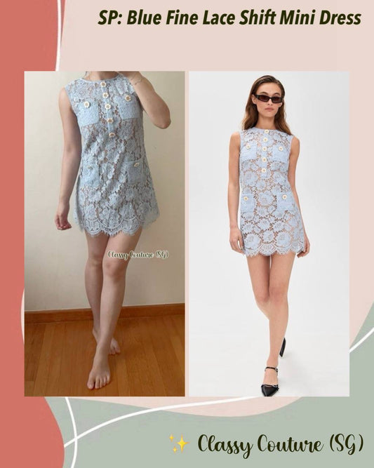 SP Blue Fine Lace Shift Mini Dress