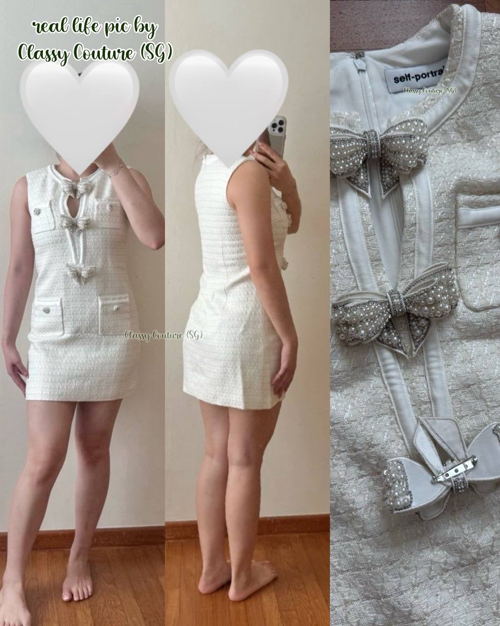 SP Cream Boucle Bow Keyhole Mini Dress