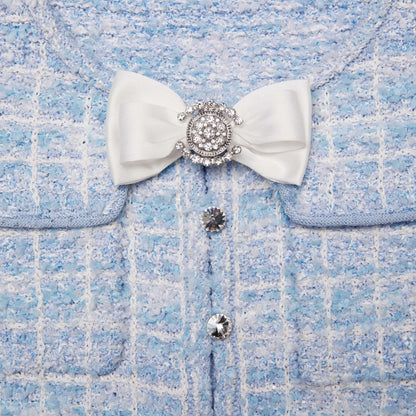 SP Blue Check Knit Short Sleeve Mini Dress