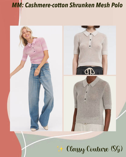 MM Cashmere-cotton Shrunken Mesh Polo Top