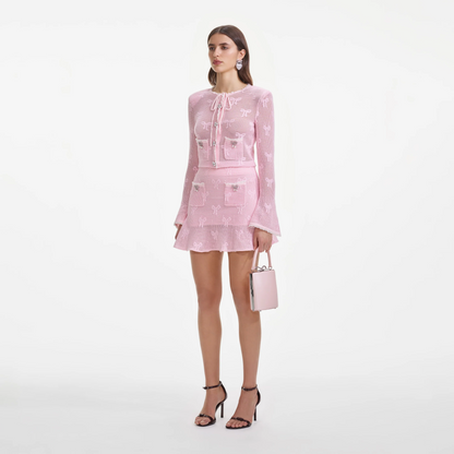 SP Pink Bow Crochet Cardigan | Mini Skirt | Set