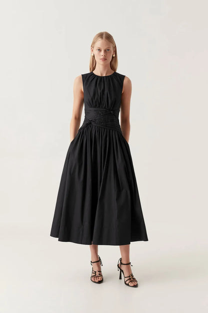 AJ Agatha Knot Waist Cotton Midi Dress