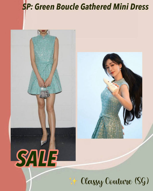 SALE! SP Mint Turquoise Green Boucle Sequin Gathered Mini Dress