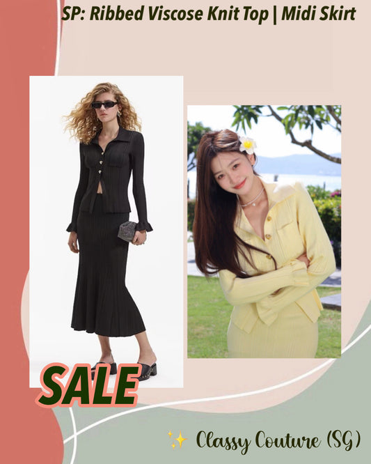 SALE! SP Yellow & Black Ribbed Viscose Knit Top | Midi Skirt | Set