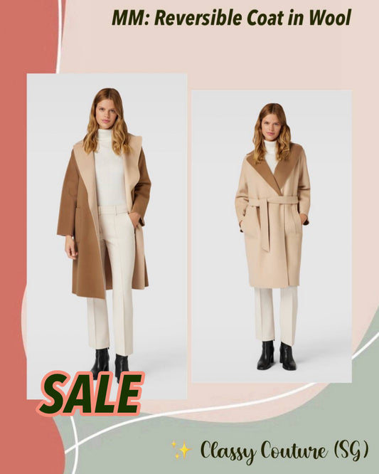 SALE! MM Reversible Rail Belted Wool Coat in Cream/Camel