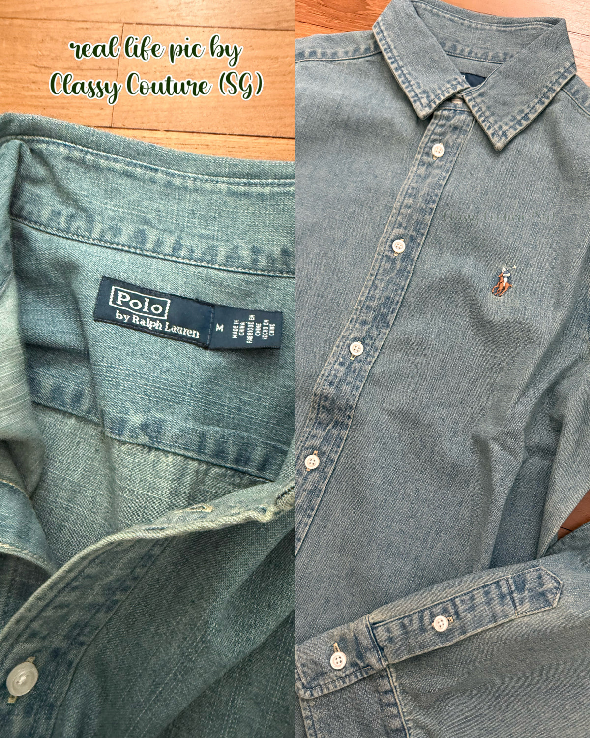 RL Slim Fit Light Wash Cotton Denim Shirt