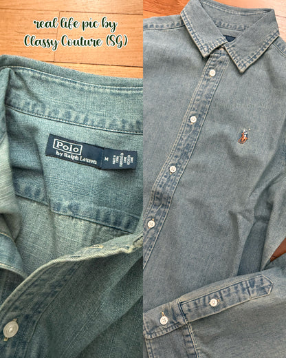 RL Slim Fit Light Wash Cotton Denim Shirt