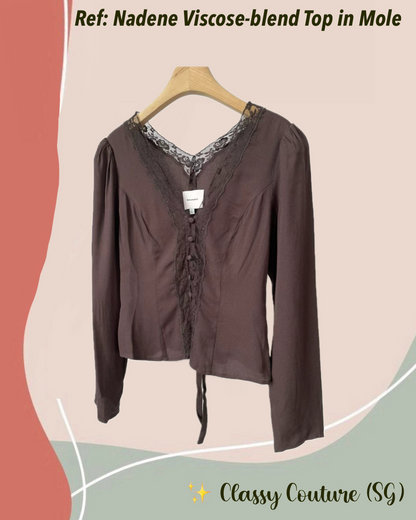 Ref Nadene Viscose-blend Long Sleeved Lace Top in Mole Brown