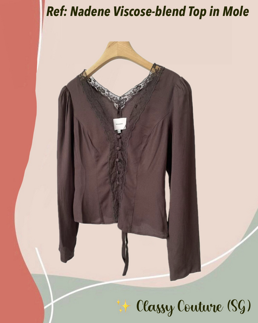Ref Nadene Viscose-blend Long Sleeved Lace Top in Mole Brown