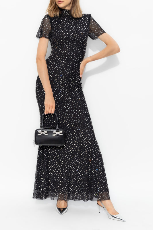 SP Black Square Rhinestone Mesh Maxi Dress