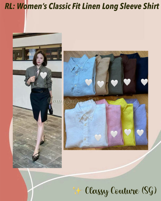 9 Colors! RL Women’s Classic Fit Linen Long Sleeve Buttondown Shirt