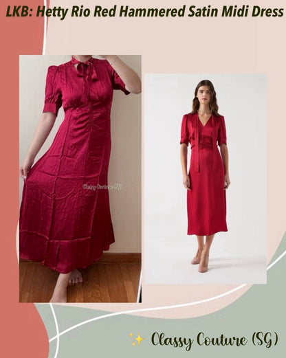 LKB Hetty Rio Red Hammered Viscose Satin Midi Dress