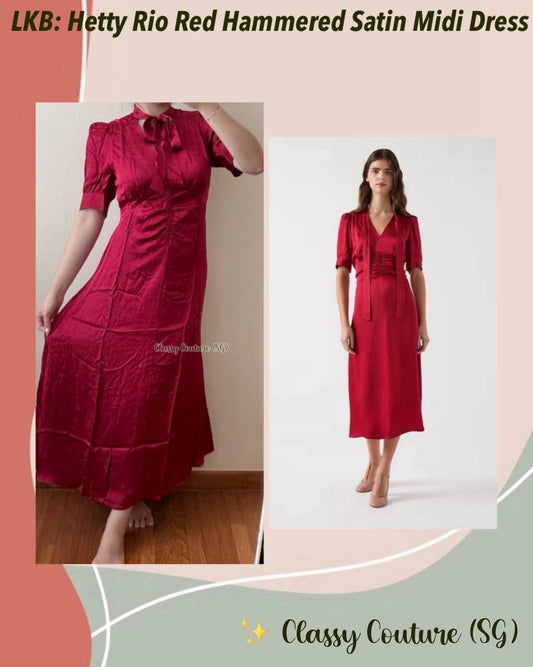 LKB Hetty Rio Red Hammered Viscose Satin Midi Dress