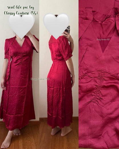 LKB Hetty Rio Red Hammered Viscose Satin Midi Dress