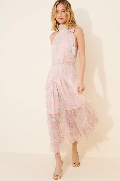 3 Colors! RX Pussybow Abi Viscose Georgette Chiffon Midi Dress