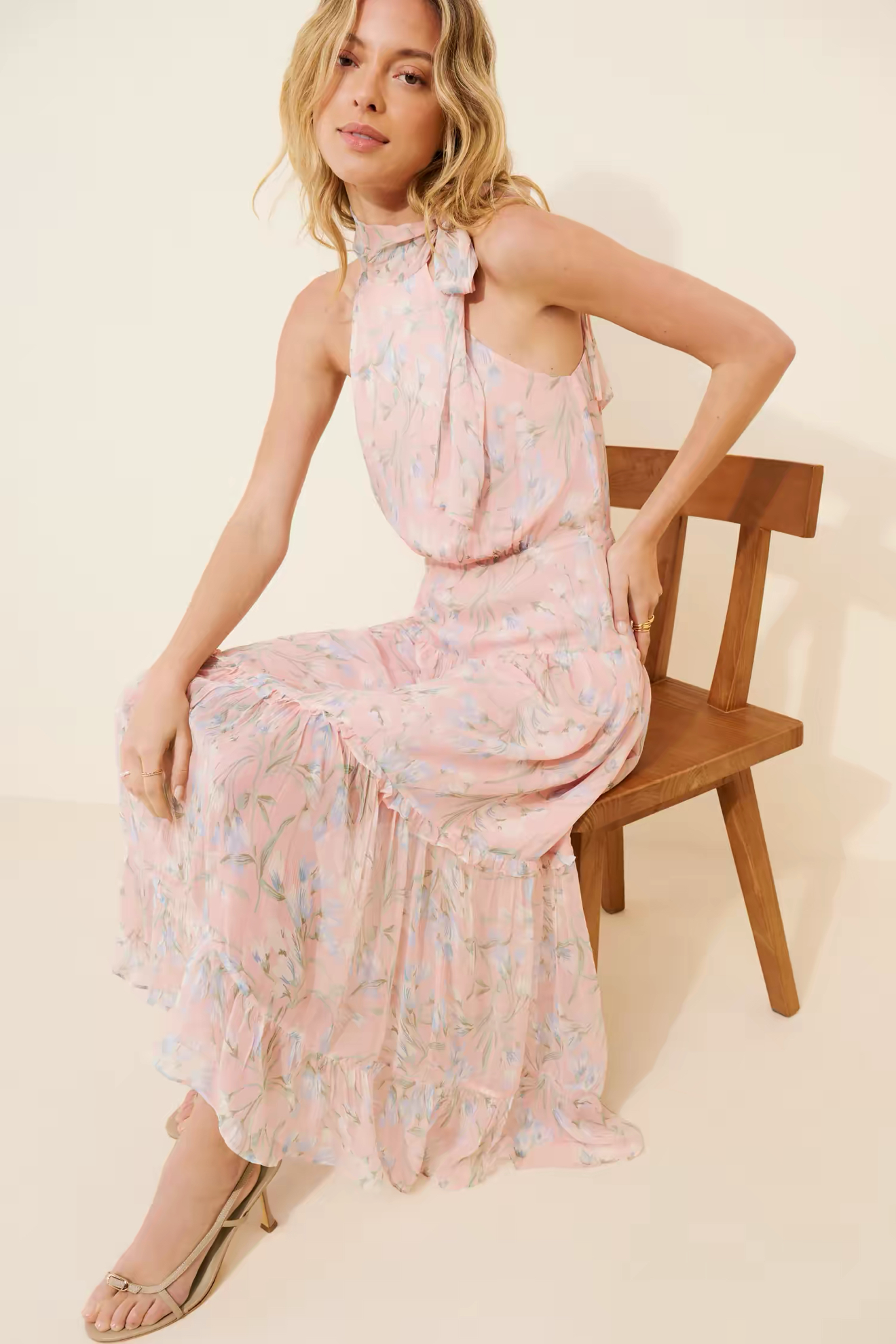 3 Colors! RX Pussybow Abi Viscose Georgette Chiffon Midi Dress