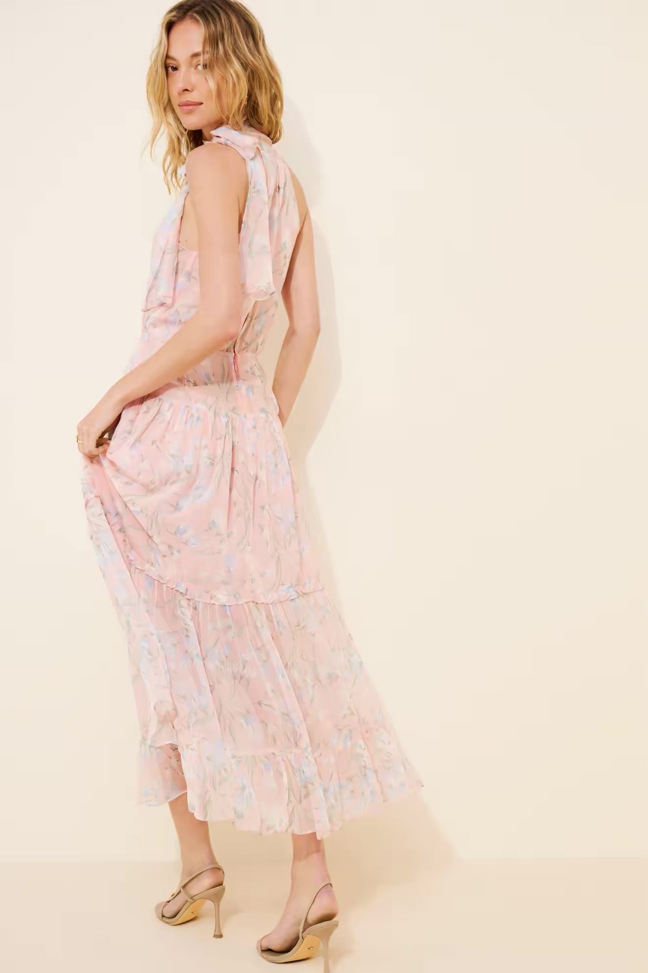 3 Colors! RX Pussybow Abi Viscose Georgette Chiffon Midi Dress
