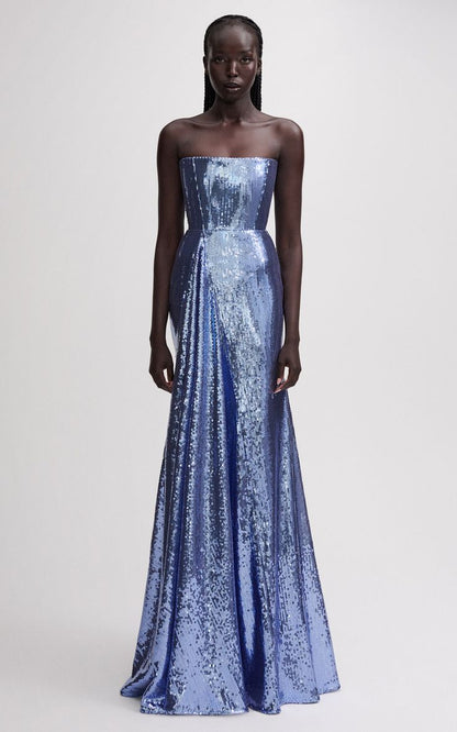 AP Strapless Godet Draped Sequin Gown Maxi Dress