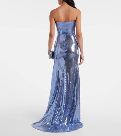 AP Strapless Godet Draped Sequin Gown Maxi Dress
