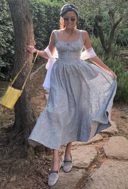 (PART 1/2) Ref Balia Linen Midi Dress in Slate Check | Angelic Blue | Strawberry Jam
