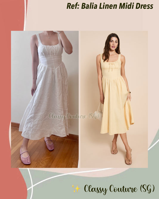 (PART 2/2) Ref Balia Linen Midi Dress in White | Parmesan Yellow