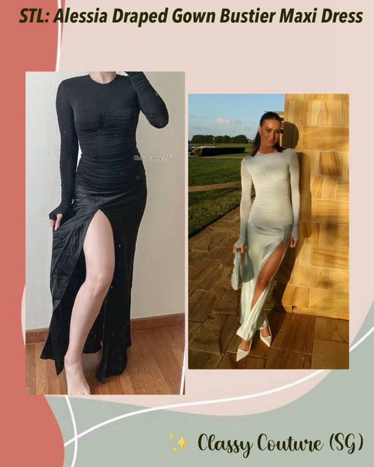 STL Alessia Draped Gown Bustier Maxi Dress