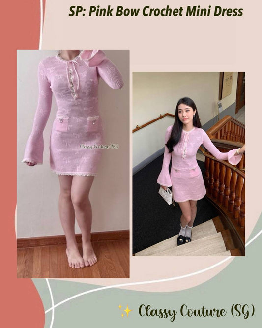 SP Pink Bow Crochet Mini Dress
