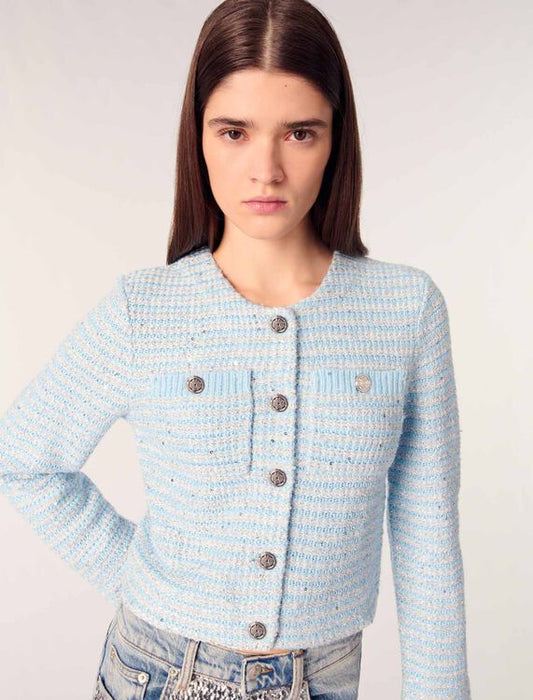 MJ MIROIR Blue Sequinned Cardigan