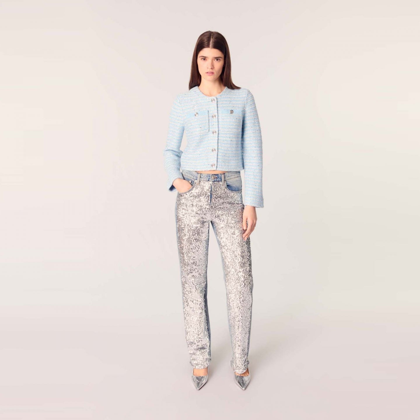 MJ MIROIR Blue Sequinned Cardigan