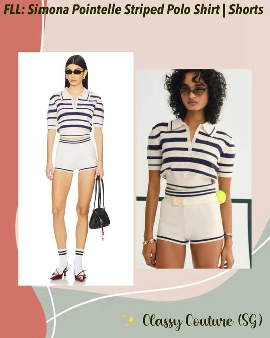 FLL Simona Pointelle Striped Polo Shirt | Shorts | Set