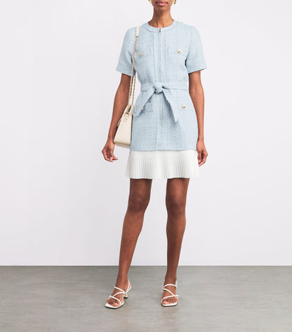 SD Joie Belted Blue Tweed Mini Dress