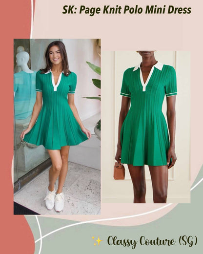 SK Page Viscose-blend Knit Green Polo Mini Dress