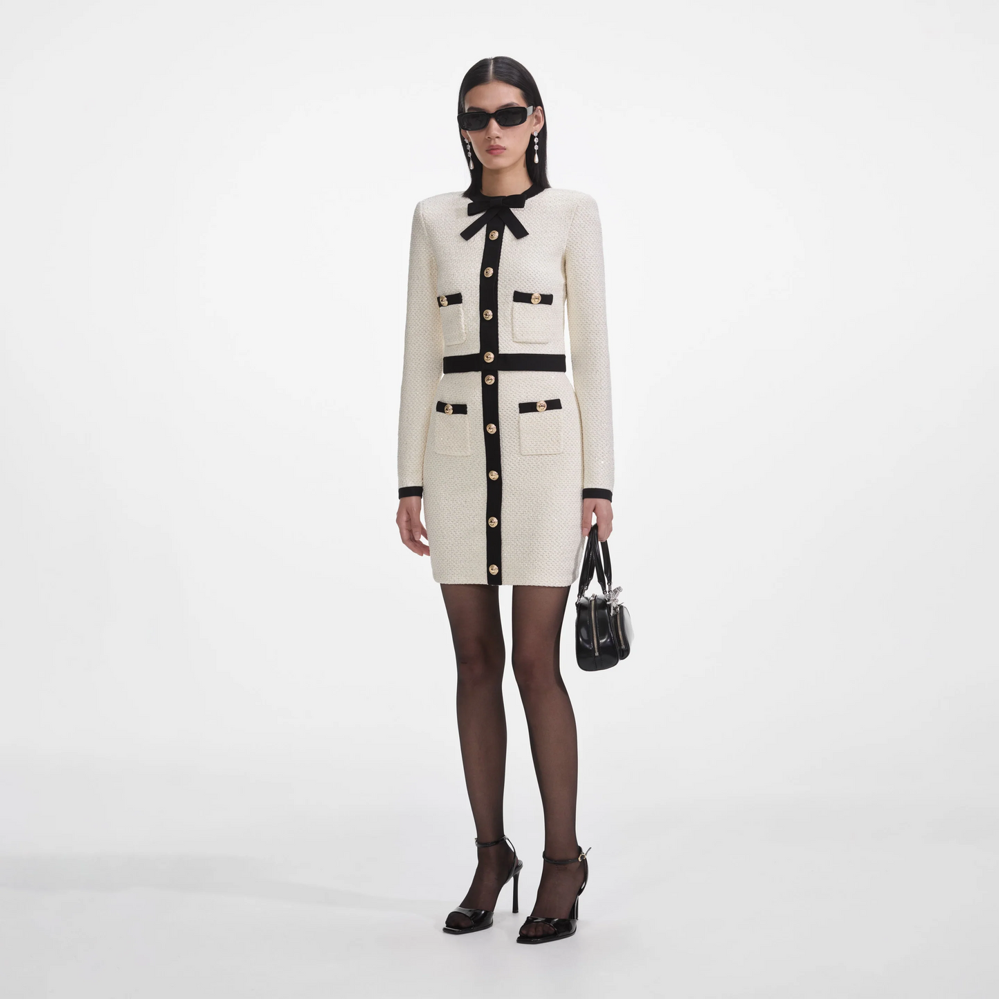 SP Cream Sequin Pussy Bow Cardigan | Knit Mini Skirt | Set
