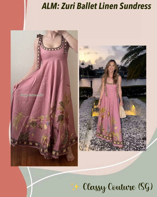 ALM Zuri Pink Ballet Linen Midi Dress Sundress