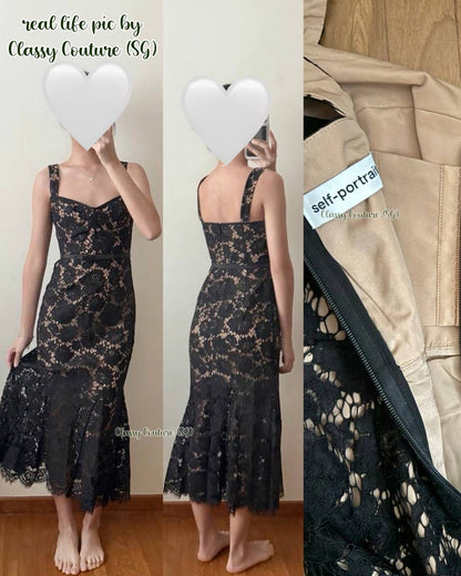 SP Black Fine Lace Bustier Flared Midi Dress