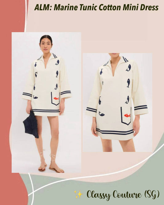 ALM Marine Tunic Long Sleeve Cotton Mini Dress
