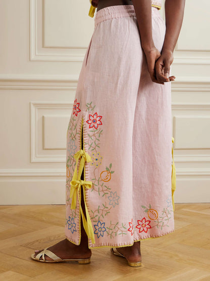 ALM Olivia Embroidered Linen Crop Top | Pants | Set