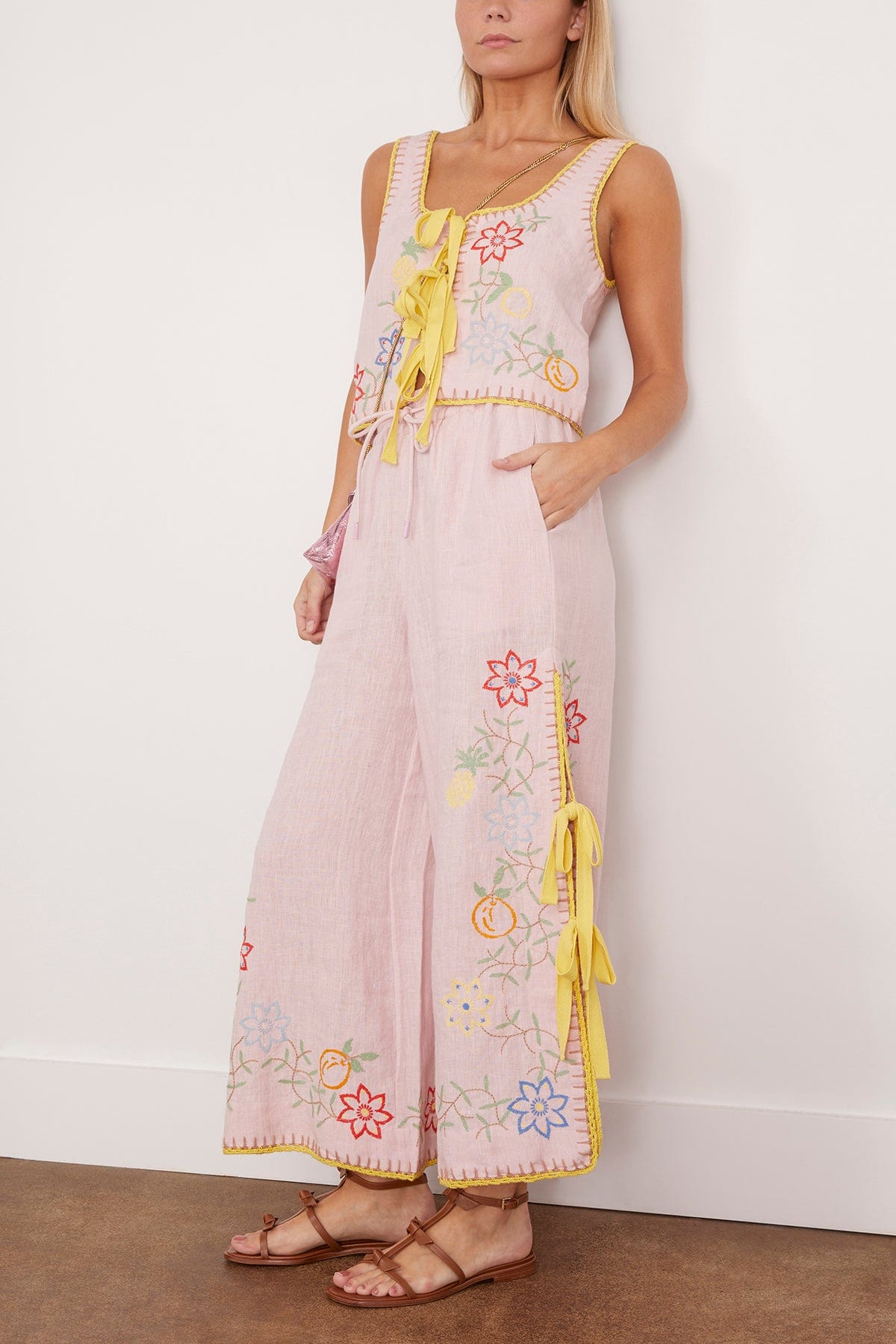 ALM Olivia Embroidered Linen Crop Top | Pants | Set