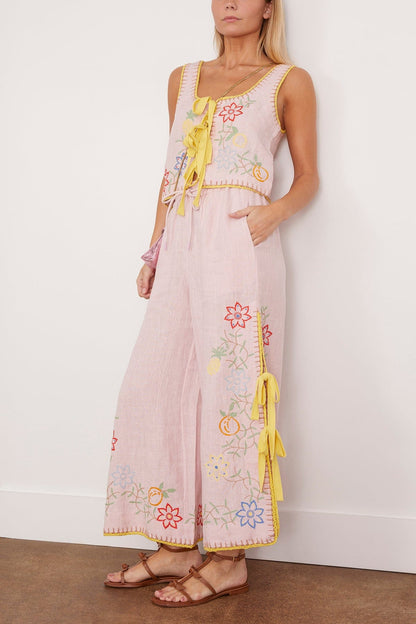 ALM Olivia Embroidered Linen Crop Top | Pants | Set