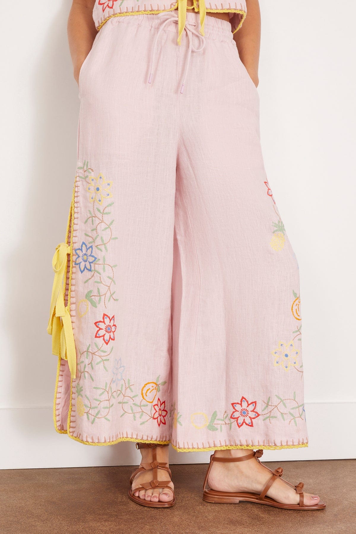 ALM Olivia Embroidered Linen Crop Top | Pants | Set