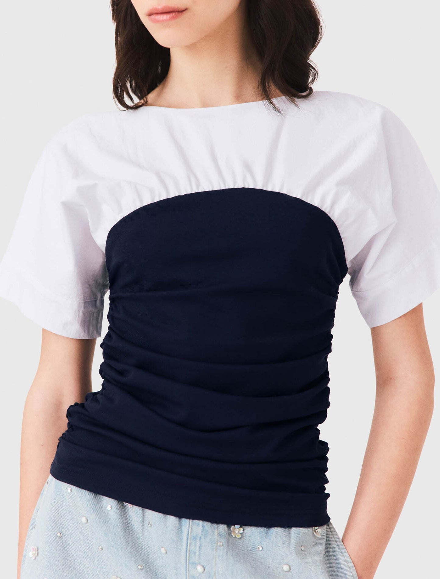 MJ Pleated jersey top White/Navy