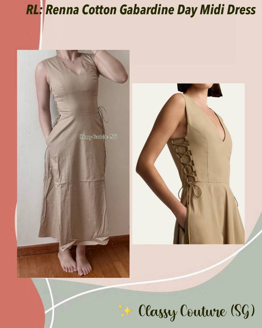RL Renna Cotton Gabardine Lace Bodice Day Midi Dress