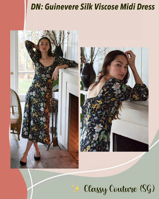 DN Guinevere Long Sleeve Silk-Viscose Midi Dress