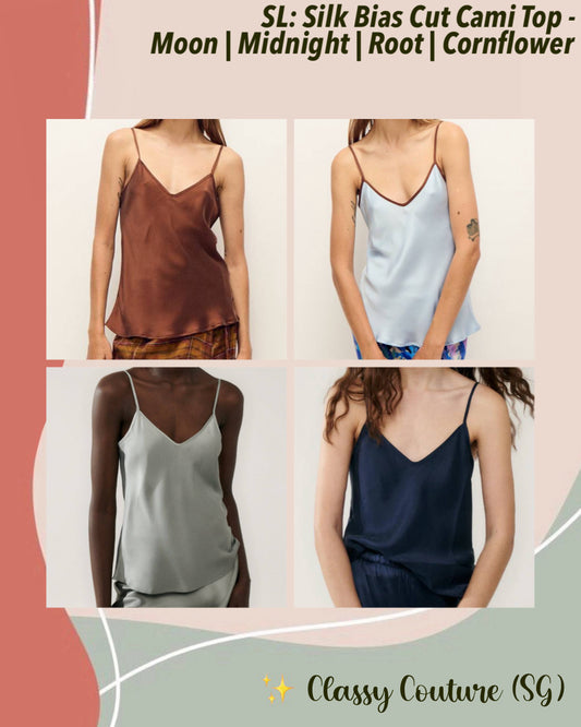 SL Silk Bias Cut Cami Top in Moon | Midnight | Root | Cornflower