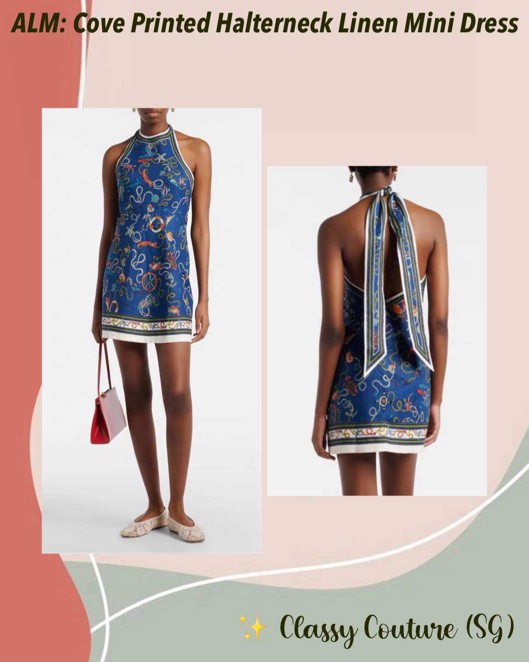 ALM Cove Printed Halterneck Linen Mini Dress