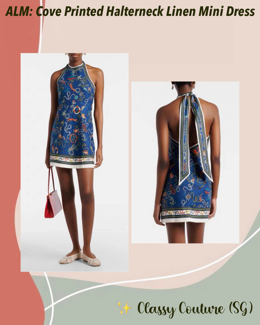 ALM Cove Printed Halterneck Linen Mini Dress