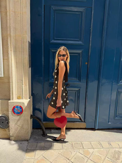Ref Jonelle Silk Mini Dress in Moon Dot Black Polka