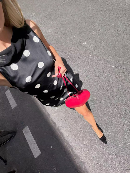 Ref Jonelle Silk Mini Dress in Moon Dot Black Polka