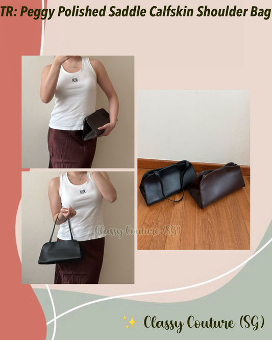 2 Colors! TR Peggy Clutch / Shoulder Bag in Polished Saddle Calfskin Leather